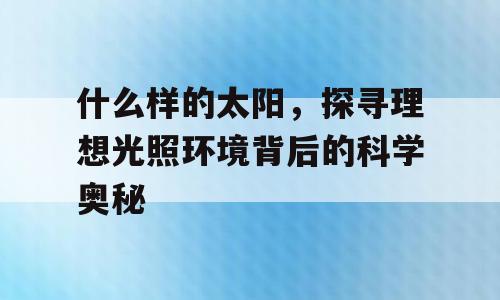 什么样的太阳，探寻理想光照环境背后的科学奥秘