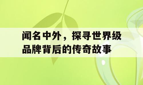 闻名中外，探寻世界级品牌背后的传奇故事