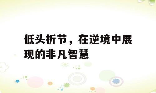 低头折节，在逆境中展现的非凡智慧