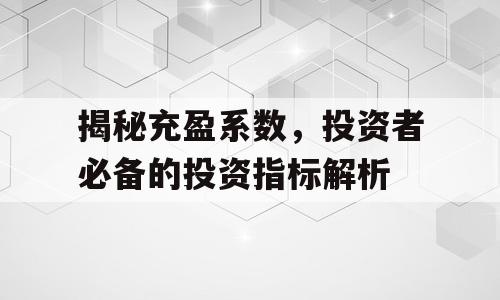 揭秘充盈系数，投资者必备的投资指标解析