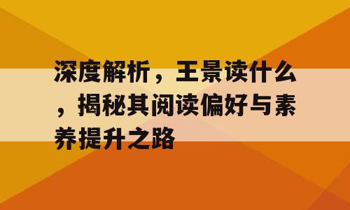深度解析，王景读什么，揭秘其阅读偏好与素养提升之路
