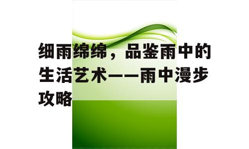 细雨绵绵，品鉴雨中的生活艺术——雨中漫步攻略