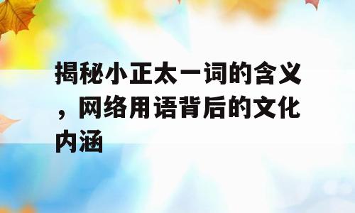 揭秘小正太一词的含义，网络用语背后的文化内涵