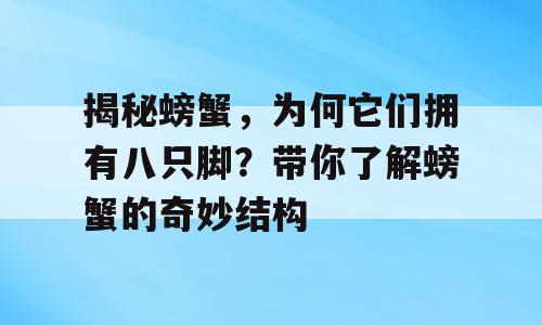 揭秘螃蟹，为何它们拥有八只脚？带你了解螃蟹的奇妙结构