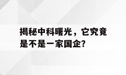 揭秘中科曙光，它究竟是不是一家国企？