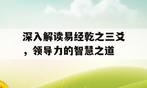 深入解读易经乾之三爻，领导力的智慧之道