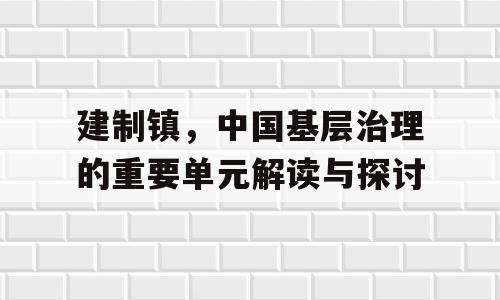 建制镇，中国基层治理的重要单元解读与探讨