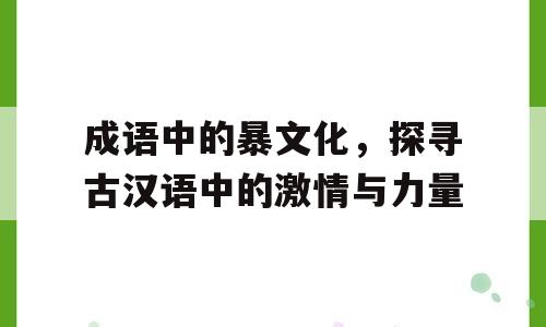 成语中的暴文化，探寻古汉语中的激情与力量
