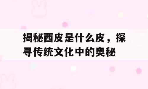 揭秘西皮是什么皮，探寻传统文化中的奥秘