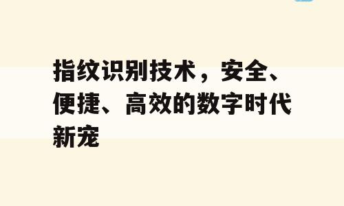 指纹识别技术，安全、便捷、高效的数字时代新宠