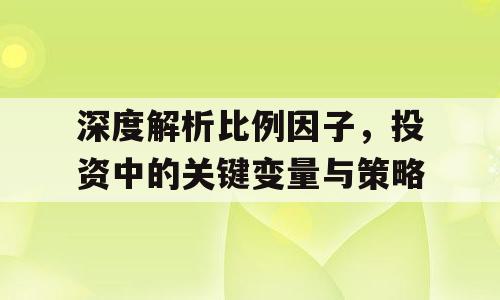 深度解析比例因子，投资中的关键变量与策略
