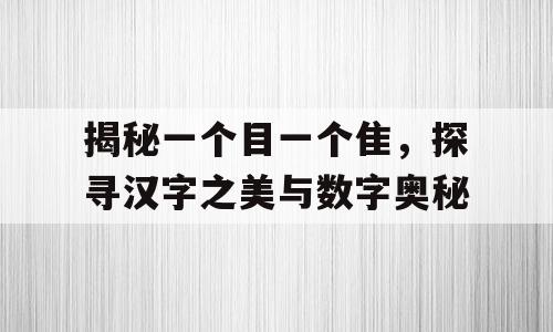 揭秘一个目一个隹，探寻汉字之美与数字奥秘