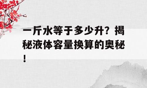 一斤水等于多少升？揭秘液体容量换算的奥秘！