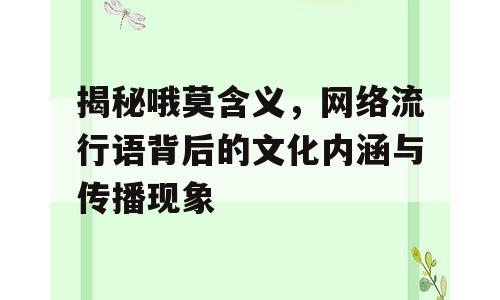 揭秘哦莫含义，网络流行语背后的文化内涵与传播现象