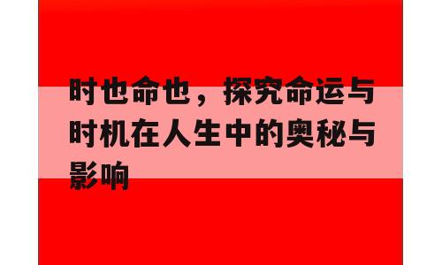时也命也，探究命运与时机在人生中的奥秘与影响