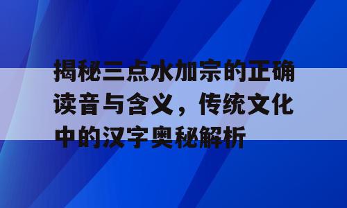 揭秘三点水加宗的正确读音与含义，传统文化中的汉字奥秘解析