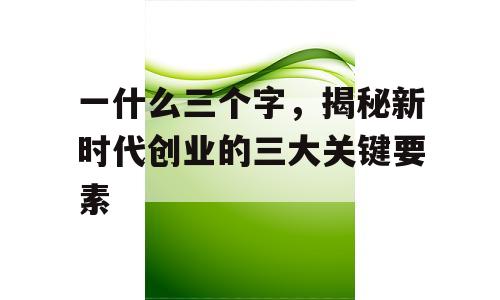 一什么三个字，揭秘新时代创业的三大关键要素