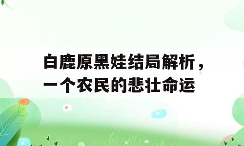 白鹿原黑娃结局解析，一个农民的悲壮命运