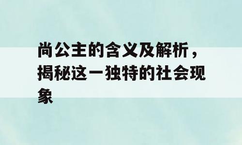 尚公主的含义及解析，揭秘这一独特的社会现象