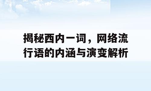 揭秘西内一词，网络流行语的内涵与演变解析