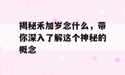 揭秘禾加岁念什么，带你深入了解这个神秘的概念