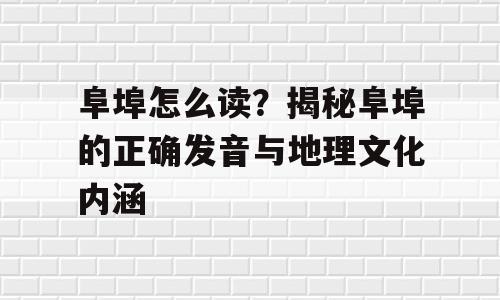 阜埠怎么读？揭秘阜埠的正确发音与地理文化内涵