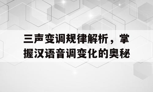 三声变调规律解析，掌握汉语音调变化的奥秘