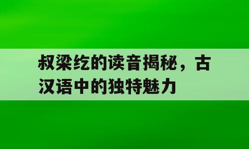 叔梁纥的读音揭秘，古汉语中的独特魅力