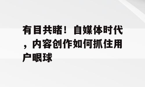 有目共睹！自媒体时代，内容创作如何抓住用户眼球