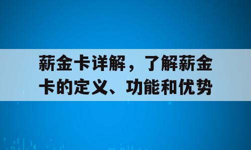 薪金卡详解，了解薪金卡的定义、功能和优势