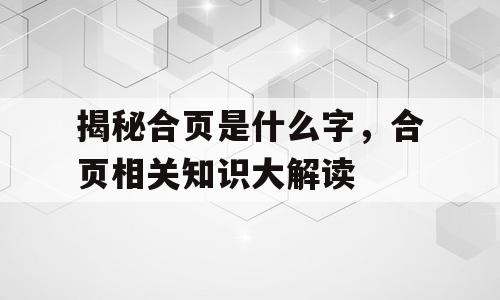 揭秘合页是什么字，合页相关知识大解读