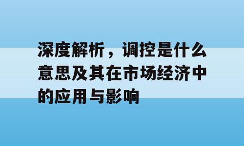 深度解析，调控是什么意思及其在市场经济中的应用与影响