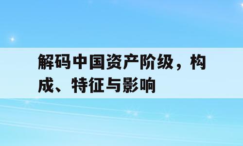 解码中国资产阶级，构成、特征与影响