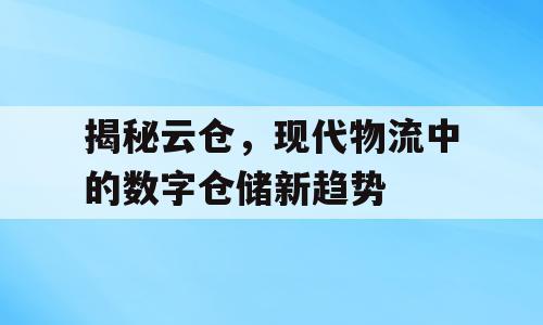 揭秘云仓，现代物流中的数字仓储新趋势