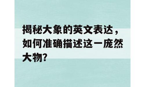 揭秘大象的英文表达，如何准确描述这一庞然大物？