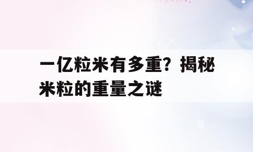 一亿粒米有多重？揭秘米粒的重量之谜