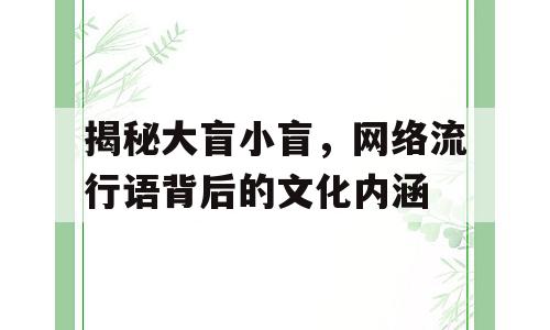 揭秘大盲小盲，网络流行语背后的文化内涵
