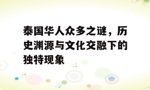 泰国华人众多之谜，历史渊源与文化交融下的独特现象