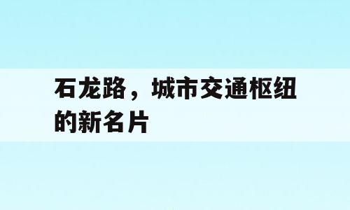石龙路，城市交通枢纽的新名片