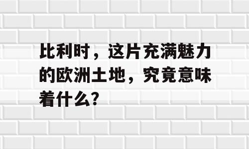 比利时，这片充满魅力的欧洲土地，究竟意味着什么？