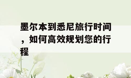 墨尔本到悉尼旅行时间，如何高效规划您的行程
