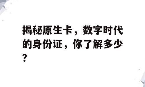 揭秘原生卡，数字时代的身份证，你了解多少？