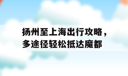 扬州至上海出行攻略，多途径轻松抵达魔都