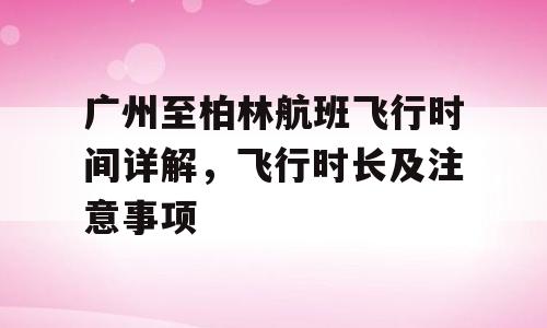 广州至柏林航班飞行时间详解，飞行时长及注意事项