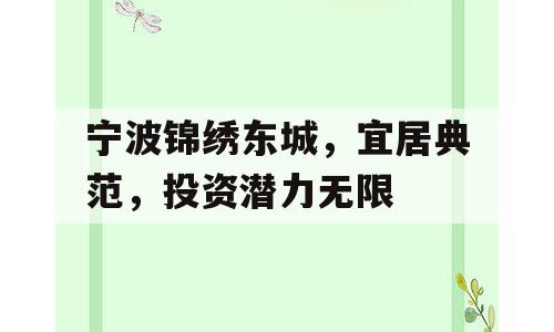 宁波锦绣东城，宜居典范，投资潜力无限