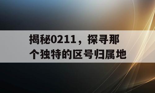 揭秘0211，探寻那个独特的区号归属地