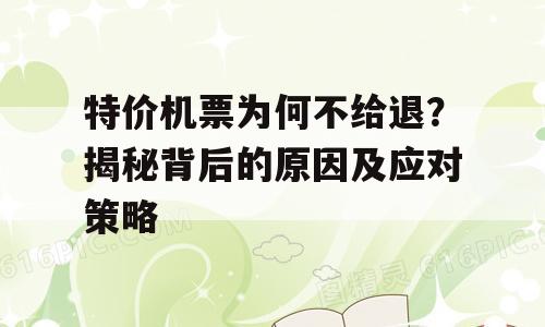 特价机票为何不给退？揭秘背后的原因及应对策略