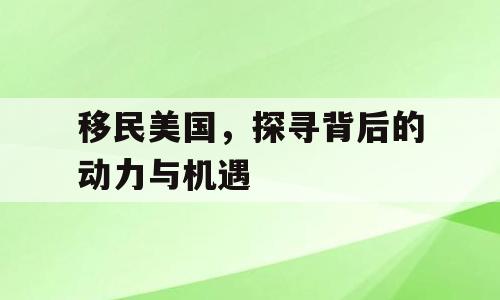 移民美国，探寻背后的动力与机遇