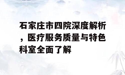 石家庄市四院深度解析，医疗服务质量与特色科室全面了解