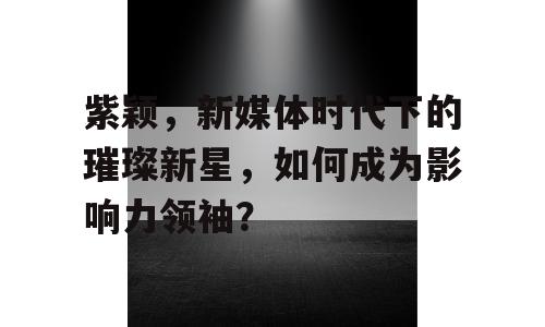紫颖，新媒体时代下的璀璨新星，如何成为影响力领袖？